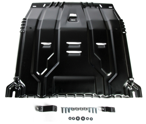 Защита картера и КПП AutoMax для Hyundai Santa Fe IV (V - 2.2D; 2.4; 3.5) 2018-2021/Hyundai Tucson III (V - 1.6 (132/177 л.с.); 2.0; 2.0D) 2015-2018/Hyundai Tucson III рестайлинг (V - 1.6T GDI (177 л.с.); 2.0; 2.0D; 2.4) 2018-2021/Kia Sorento III Prime (V - 2.2D; 2.4; 3.3) 2015-2017/Kia Sorento III Prime рестайлинг (V - 2.2D; 2.4; 3.5) 2017-2020/Kia Sportage IV (V - 1.6T (177 л.с.); 2.0; 2.0D) 2016-2018/Kia Sportage IV рестайлинг (V - 2.0; 2.0D; 2.4) 2018-н.в., сталь 1.4 мм, с крепежом, штампованная, AM.2375.1