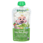 Sprout Organics, Cocomelon, органические овощи с фруктами, от 8 месяцев, горох, груши, яблоки, банан и стручковая фасоль, 99 г (3,5 унции)