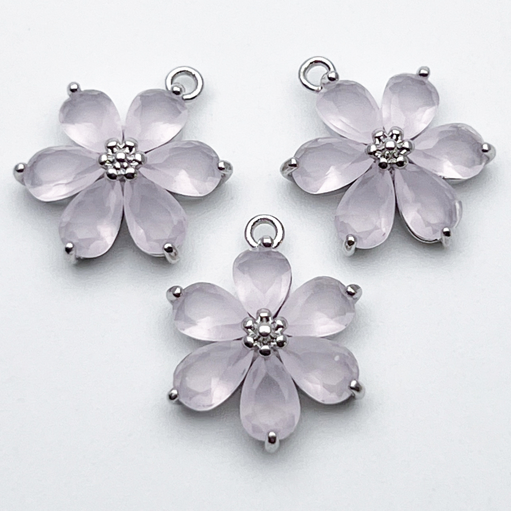 Подвеска Цветок, цвет серебро+розовый, размер 17*14 мм, цена за 1 шт