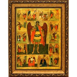 Архангел Михаил с деяниями. Список старинной иконы на холсте.