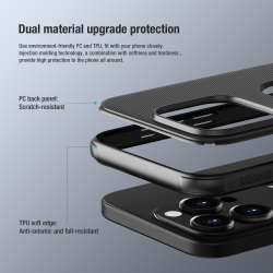Чехол серого цвета (Titanium Gray) с вырезом под лого от Nillkin для iPhone 15 Pro Max, серия Super Frosted Shield Pro