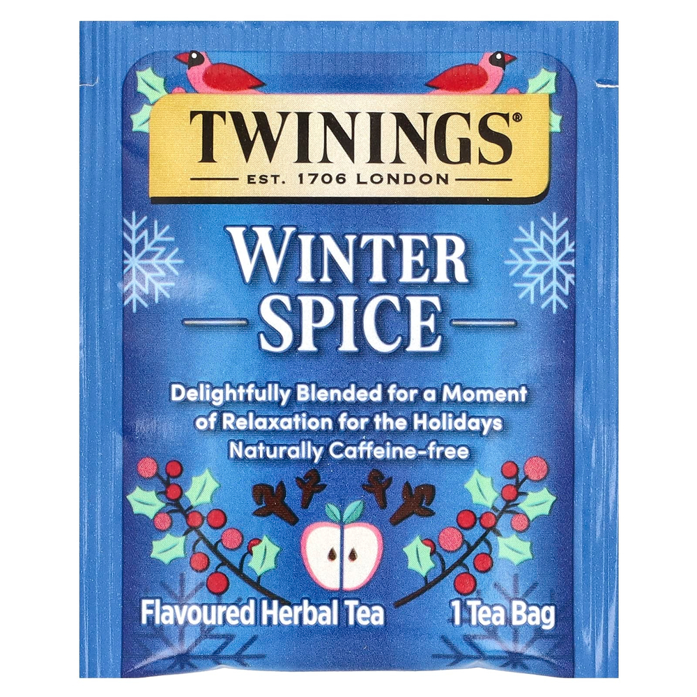 Twinings, Ароматизированный травяной чай, зимние специи, без кофеина, 20 чайных пакетиков, 40 г (1,41 унции)