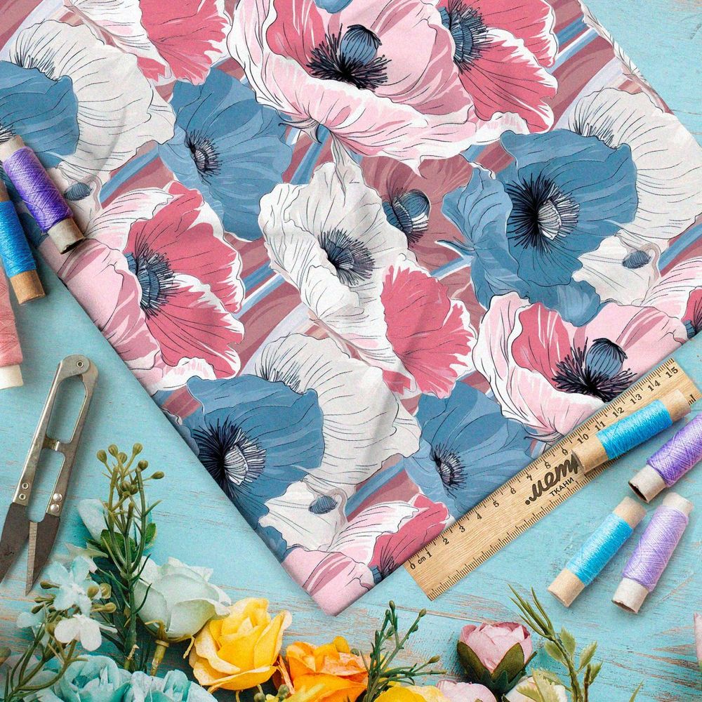 Ткань премиум дюспо пастельные маки