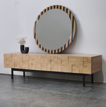 Зеркало настенное 81х81, Пиафорте Нигелла, круглое, в деревянной раме, в прихожую, ванну, дачу, массив дерева, черный, Dipriz