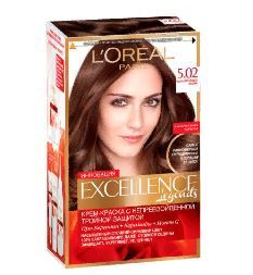 L'Oreal Paris Краска для волос Excellence-Crème,тон №5.02, Обольстительный каштан, 48 мл