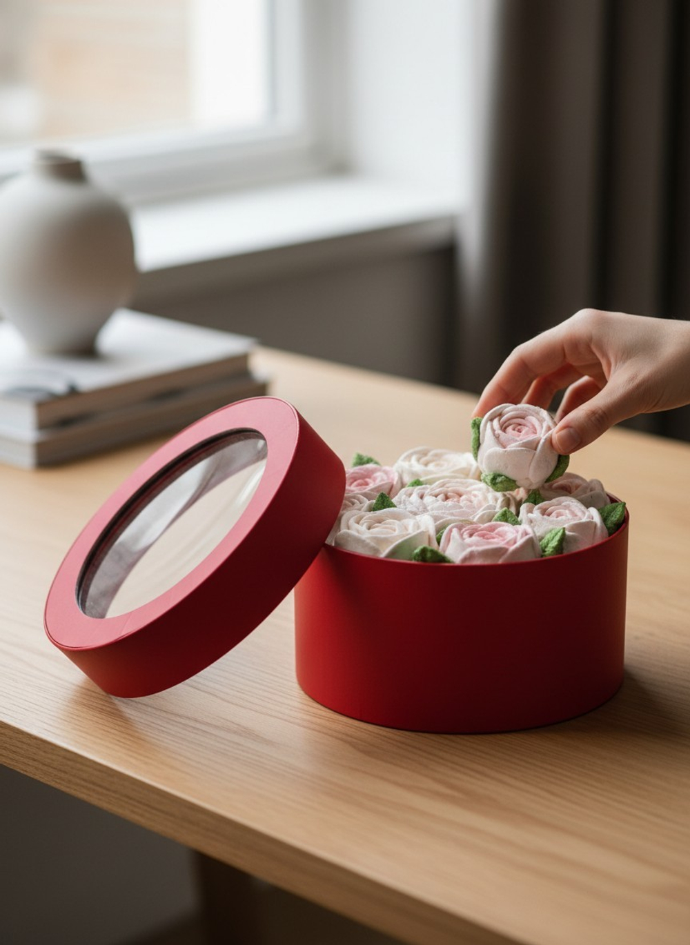 Короткая коробка с прозрачной крышкой D 22,5 см. Цвет: Красный.