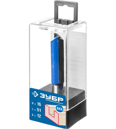 ЗУБР 16 x 51 мм, хвостовик 12 мм, фреза пазовая прямая. удлиненная, Профессионал (28754-16-51)