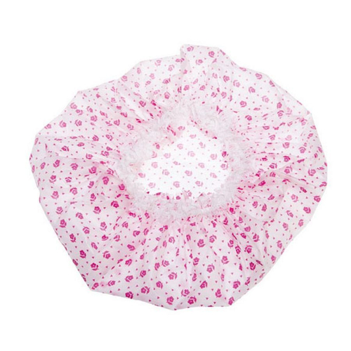 DEWAL Beauty Шапочка для душа с кружевом DBH-1 (белая с розовыми цветами)