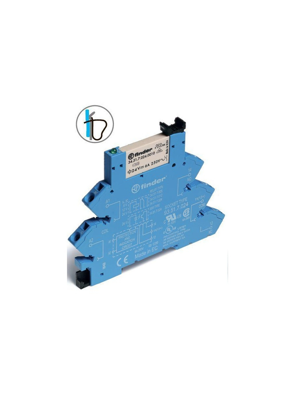 Реле электромеханическое 1CO 6А 24В DC IP20 FINDER 386170240050