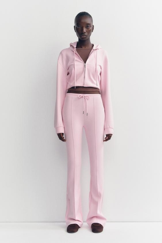 ZARA БРЮКИ FLARED СО СТРЕЛКАМИ, ПАСТЕЛЬНО-РОЗОВЫЙ