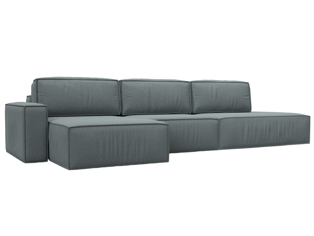 Диван угловой Прага модерн лонг левый угол, Амур 07 серый, Рогожка, 124847L