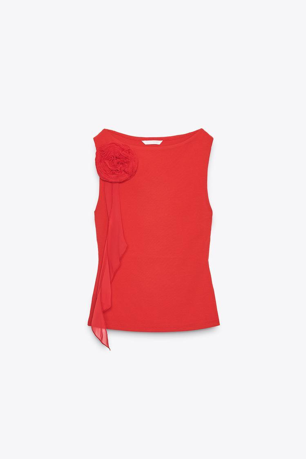 ZARA ТОП С ЦВЕТКОМ БЕЗ РУКАВОВ, КРАСНЫЙ