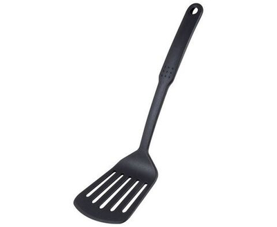 Лопатка кулинарная с отверстиями, 31*9см, нейлон, черный цвет, Mallony