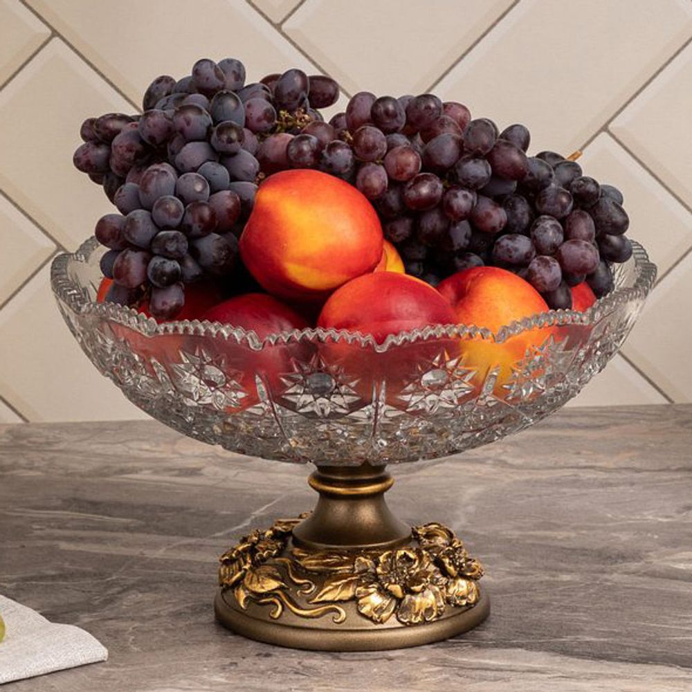 Фруктовница-конфетница Лето со стеклянной чашей 7373 Бронза