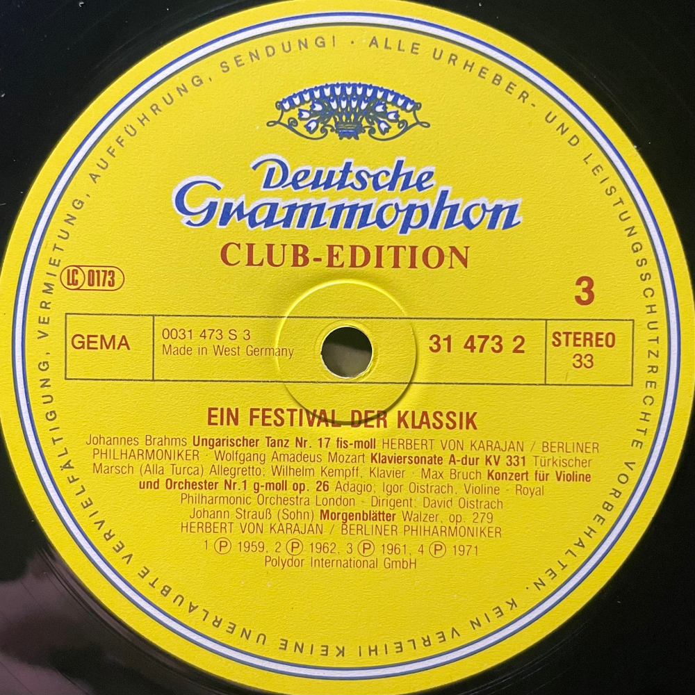Herbert Von Karajan, David Oistrach, Igor Oistrach, Wilhelm Kempff, Géza Anda ‎– Ein Festival Der Klassik 3LP (Германия 1980г.)