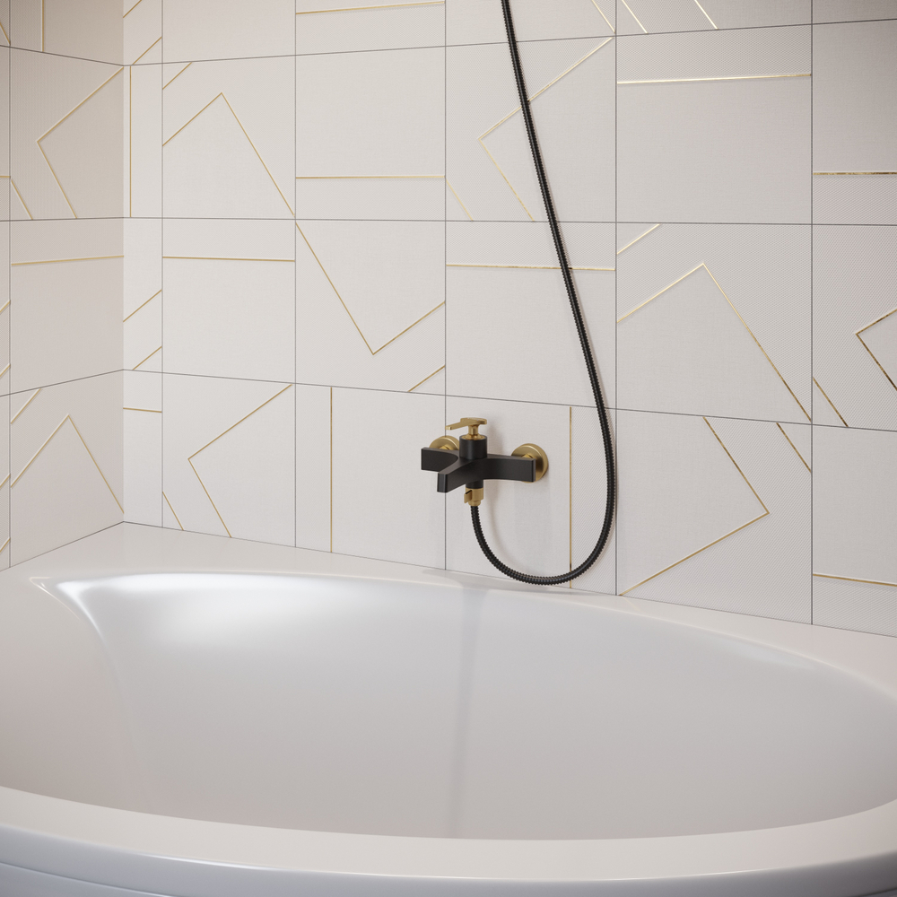 Смеситель для ванны с душем STWORKI Аулум S06100BG матовый черный, матовое золото