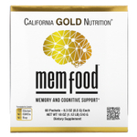 California Gold Nutrition, MEM Food, добавка для поддержки памяти и когнитивных функций со смесью MEM, L-серином, органическим ежовиком гребенчатым и порошком из сока голубики, 60 пакетиков по 8,5 г (0,3 унции)