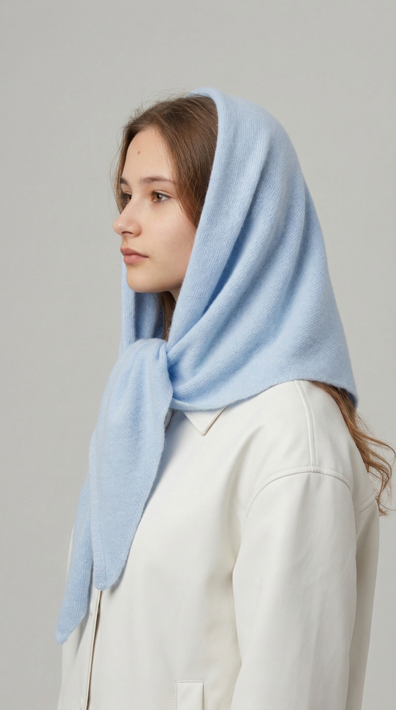 Оренбургский платок-косынка К401-04 голубой