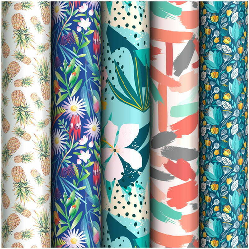Упаковочная бумага глянц. 70*100см ArtSpace "Тропики", 90г/м2, ассорти 5 дизайнов ПБ100м_32876
