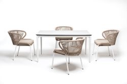 "Малага" обеденная группа на 4 персоны со стульями "Милан", каркас белый, роуп бежевый