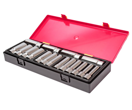 Набор головок торцевых 1/2" 6-ти гранных 10-32мм глубоких 17 предметов в кейсе JTC