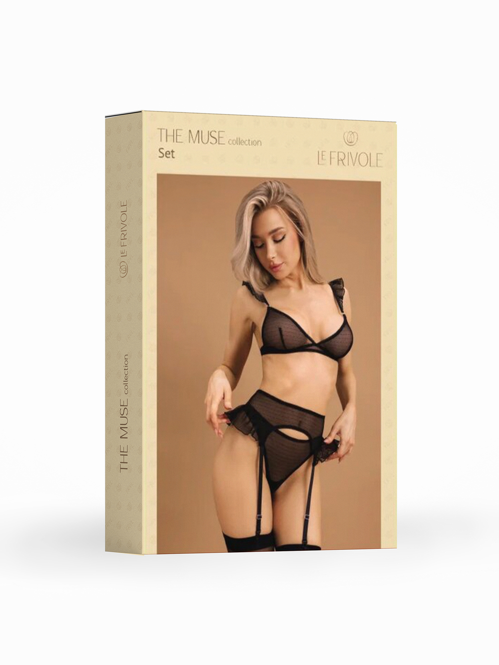 Комплект с крылышками лиф трусики и пояс для чулок черный XXL/XXXL