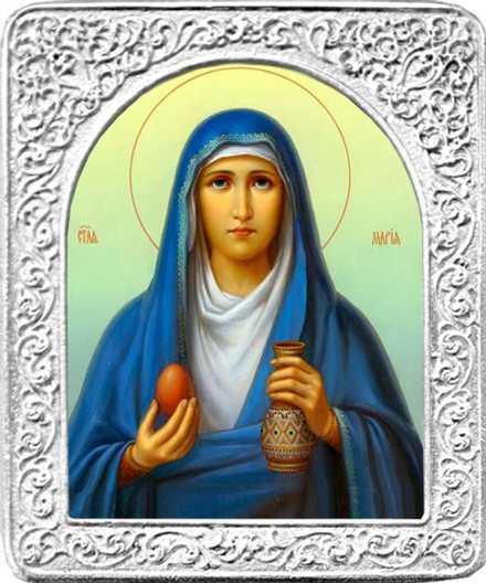 Святая Мария. Маленькая икона в серебряной раме 4,5 х 5,5 см.