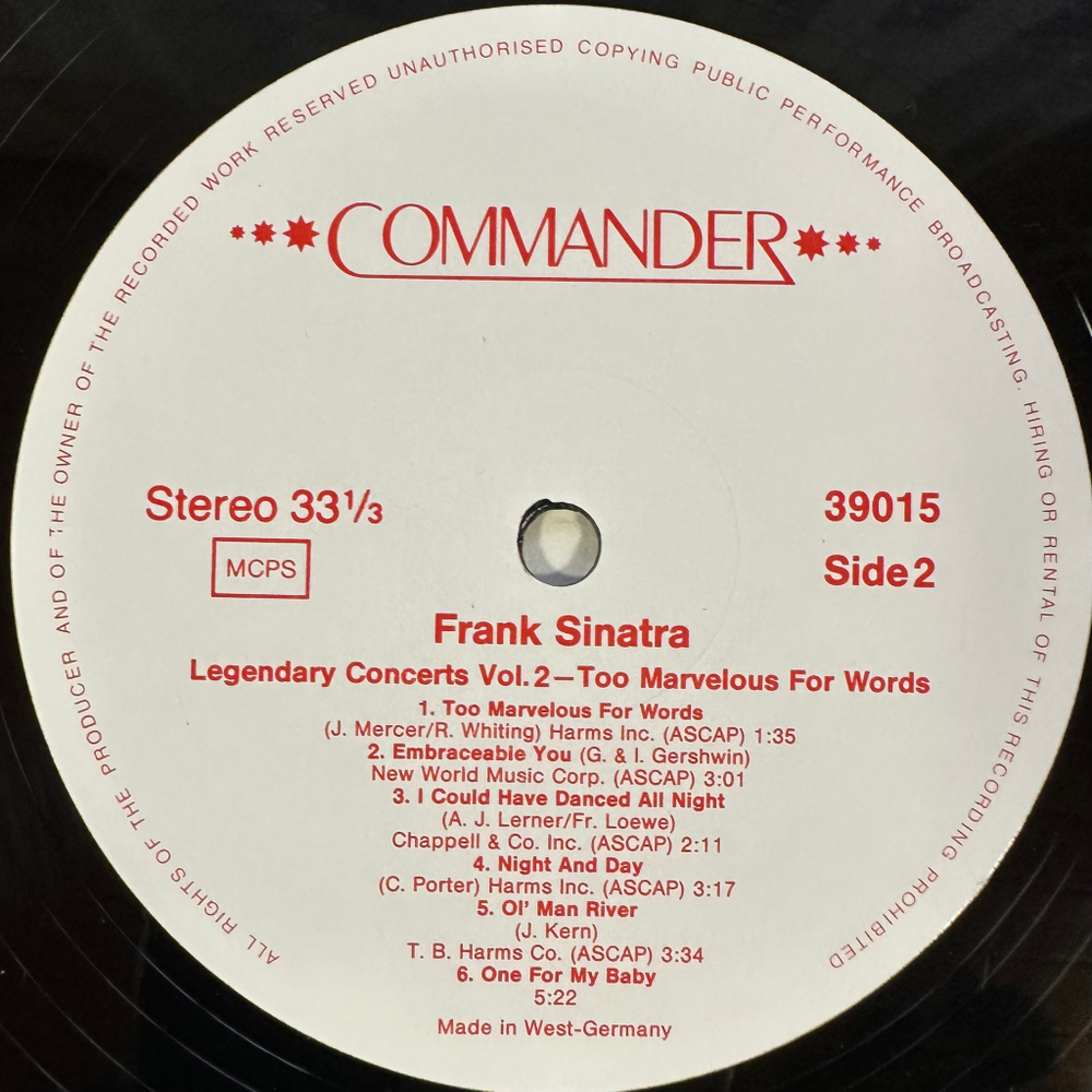 Frank Sinatra ‎– Legendary Concerts Vol. 2‎–Too Marvelous For Words (Германия)