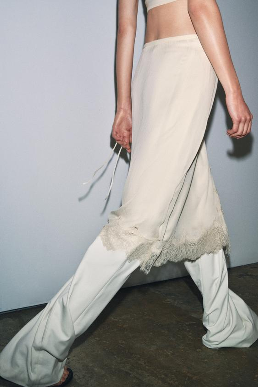 ZARA ЮБКА-ПАРЕО С КРУЖЕВОМ — ZW COLLECTION, ЖЕЛТОВАТО-БЕЛЫЙ