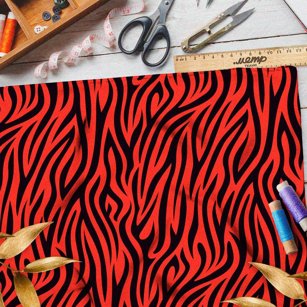Ткань шелк Армани чёрно-красный тигр