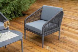 "Канны" лаунж-зона 4-местная (разборная) из роупа со столиком "Диего" цвета "серый гранит", роуп темно-серый круглый, ткань темно-серая