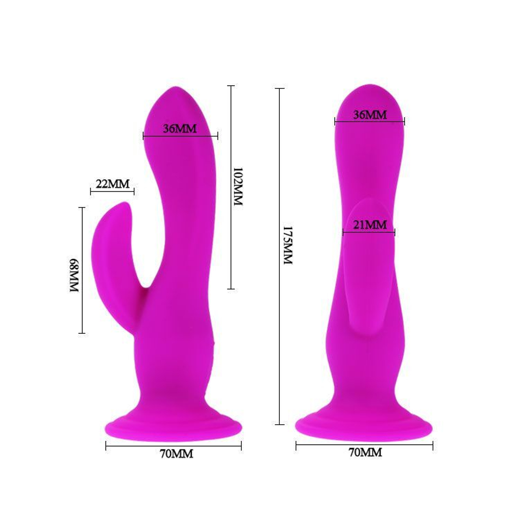 Вибромассажер с клиторальным стимулятором на присоске - 17,5 см. (Цвет: лиловый)