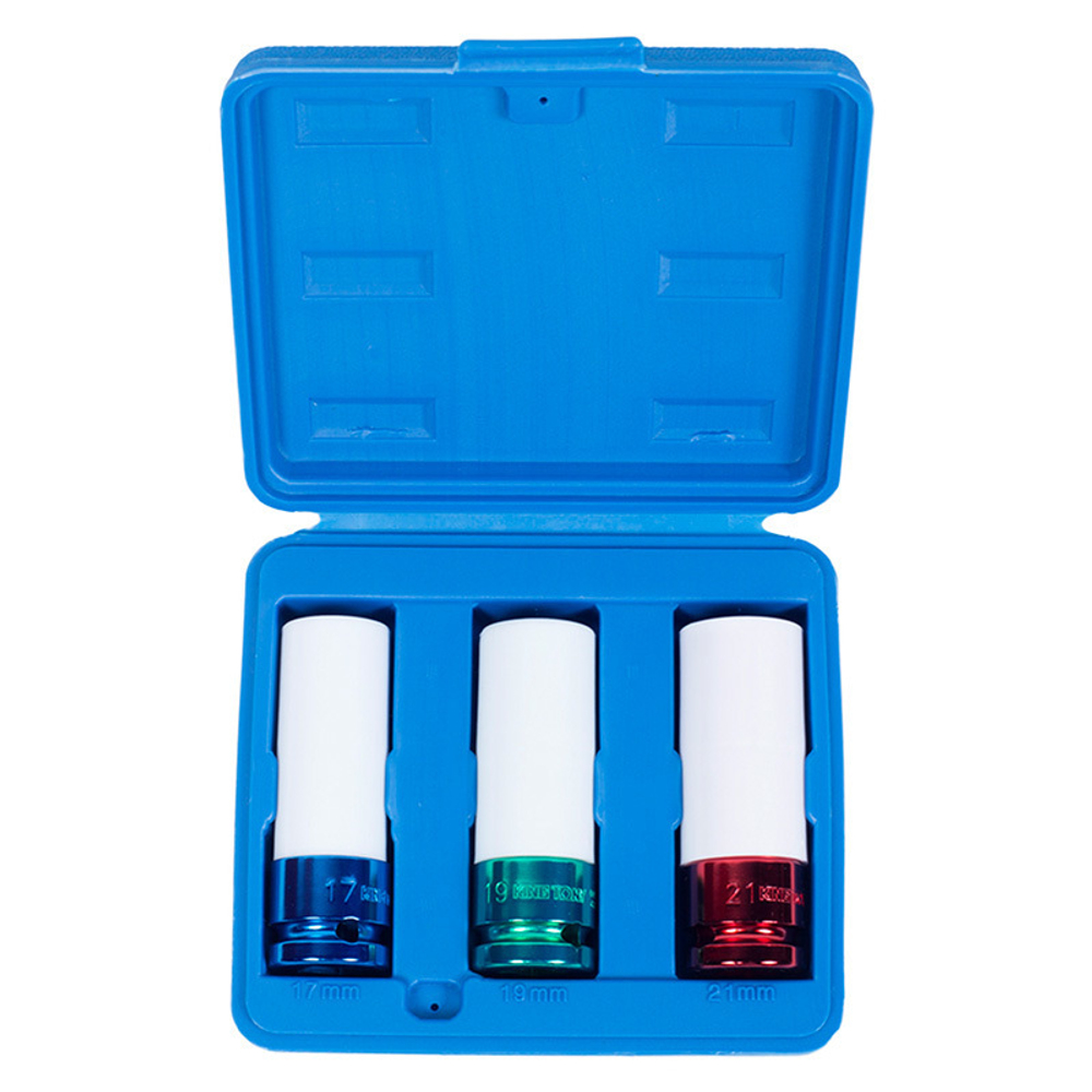 KING TONY (4405MX) Набор глубоких ударных шестигранных головок 1/2", 17, 19, 21 мм, пластиковое покрытие, кейс, 3 предмета