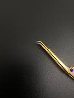 Пинцет № 06 Lashexpress L 45 5 мм золото с синим стразом с лазерным напылением