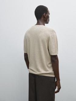 Massimo Dutti Трикотажная футболка с короткими рукавами из 100% льна, каменно-серый