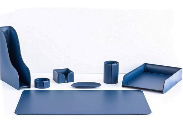 Канцелярский набор из кожи цвет САПФИР 7 предметов