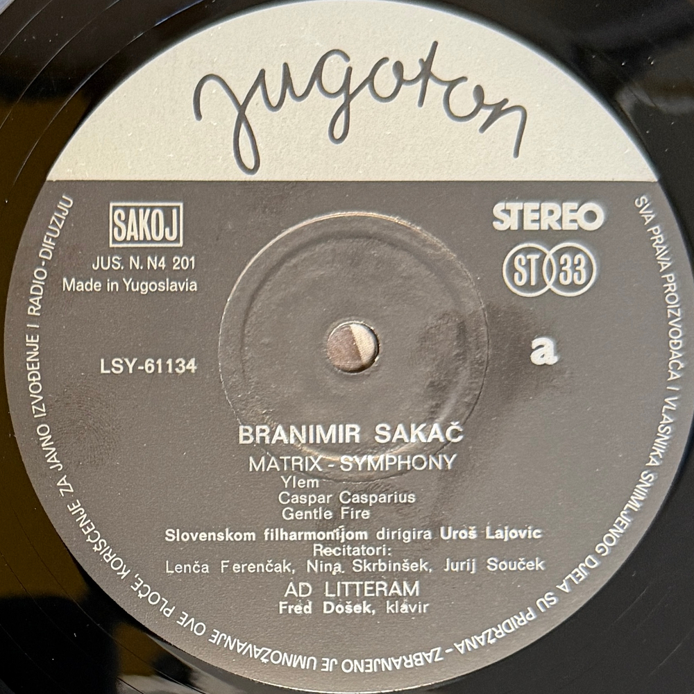 Branimir Sakač ‎– Matrix-Symphony / Ad Litteram / Barasou / Synthana (Югославия 1974г.) Т