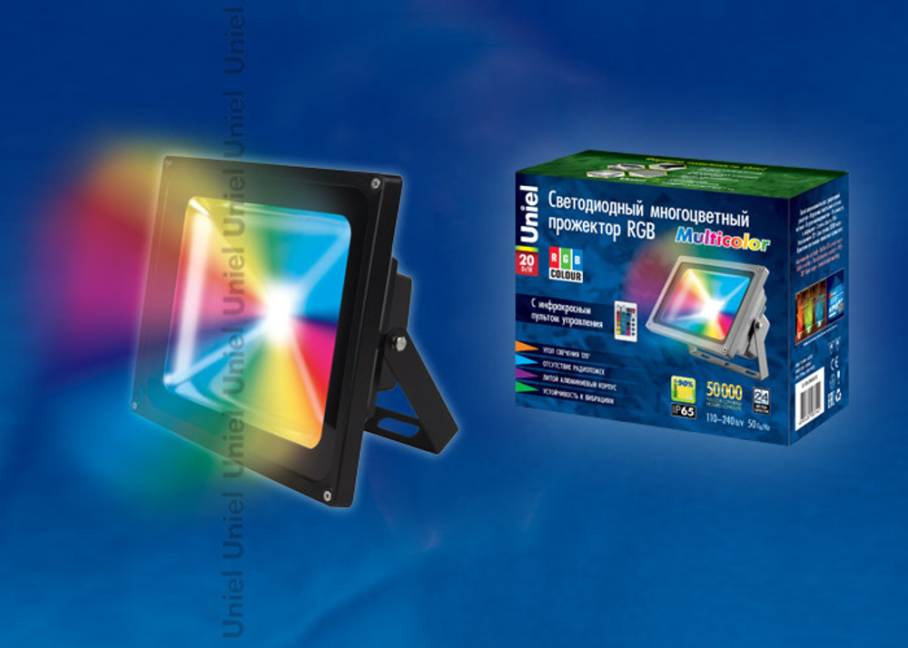 ULF-S01-20W/RGB/RC IP65 110-240В Прожектор светодиодный с пультом ДУ. Мультиколор. Корпус серый. Упаковка картон. TM Uniel.