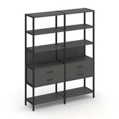 Shelf System Двухсекционный стеллаж пятиярусный с ящиками SN.STM-522 Антрацит/Металл Черный 1590*400