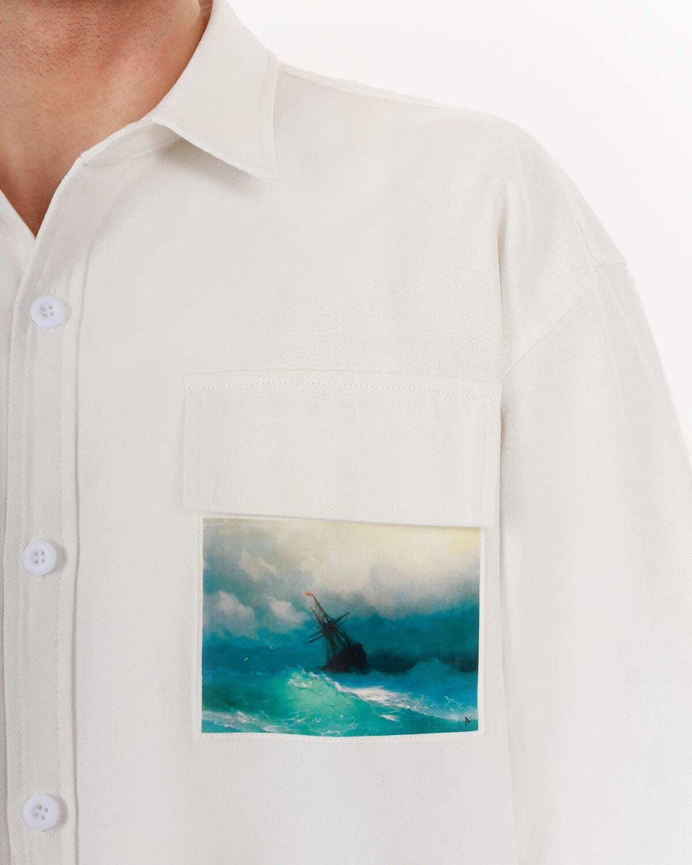 Купить Рубашка Kefirmaykifer Айвазовский хлопковая белая Рубашка Kefirmaykifer Айвазовский хлопковая белая