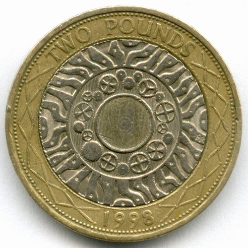 2 фунта 1998 год. Великобритания (Елизавета II). Биметалл, диаметр 28.4 мм. VF-XF
