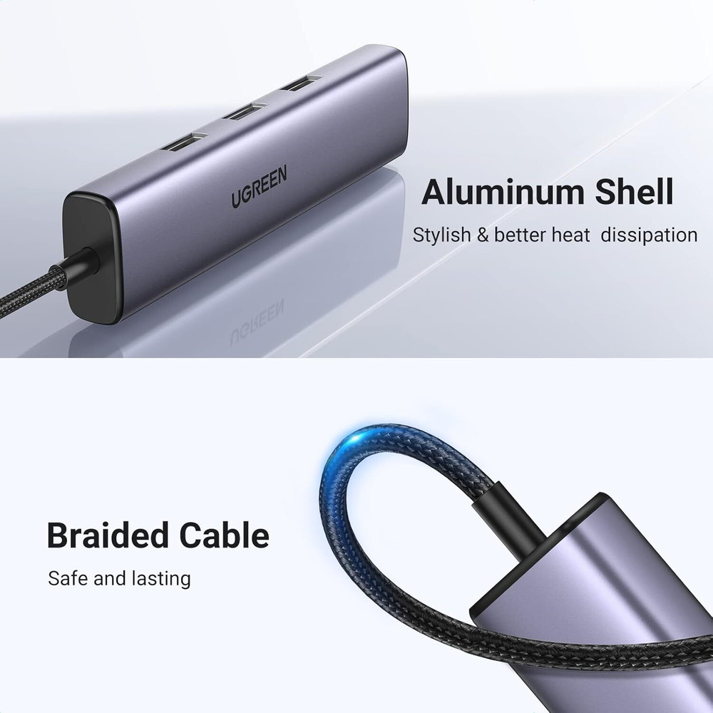 Конвертер USB 3.1 Type C на LAN RJ-45,1000Mbps + USB 3.0 HUB 3 port, 0.2m UGREEN 60600