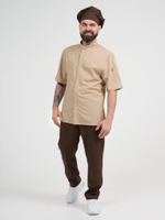 Бежевая мужская рубашка-китель "Мир" для повара и кондитера NVDesign