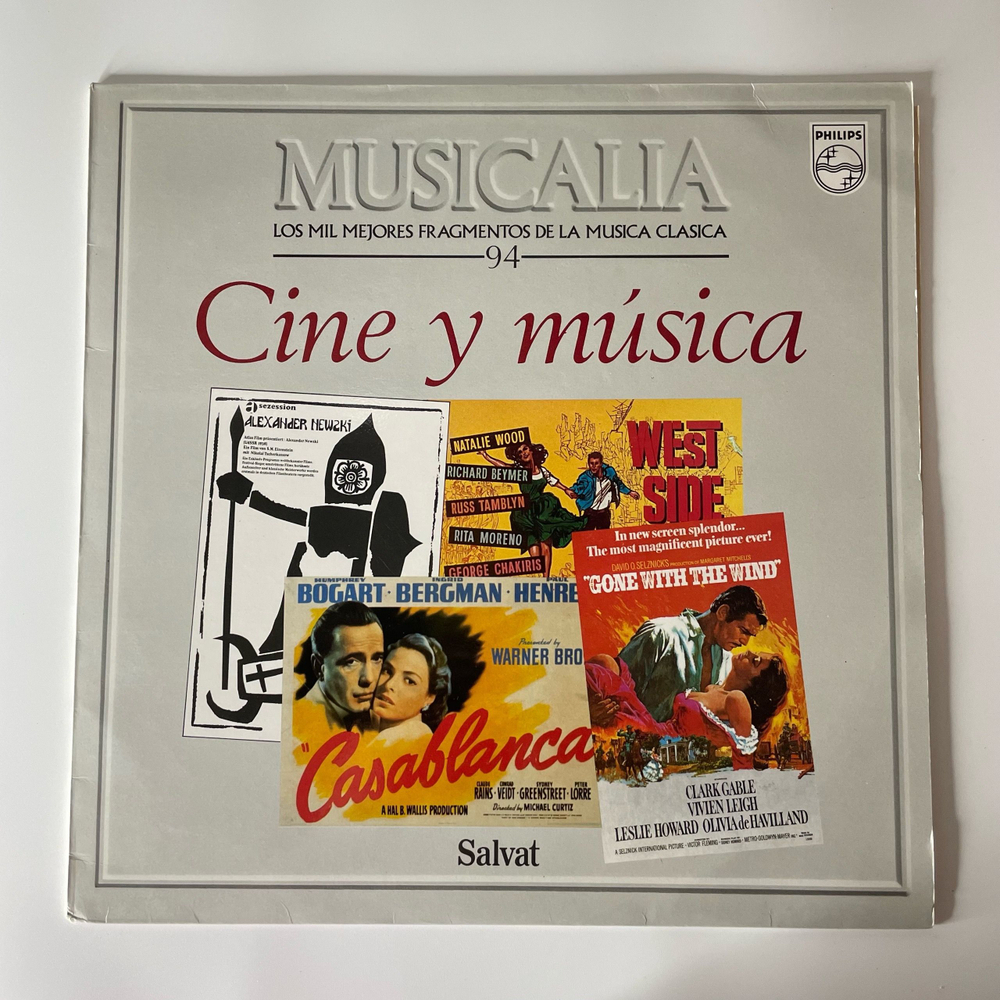 Винтажная виниловая пластинка LP Сборник Музыка Из Кинофильмов Musicalia 94. Cine Y Musica (Испания 1987) (Касабланка, Уснесенные Ветром и др)