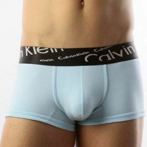 Мужские трусы боксеры светло-голубые с черной косой резинкой Calvin Klein Black Waistband Italics Boxer Sky Blue