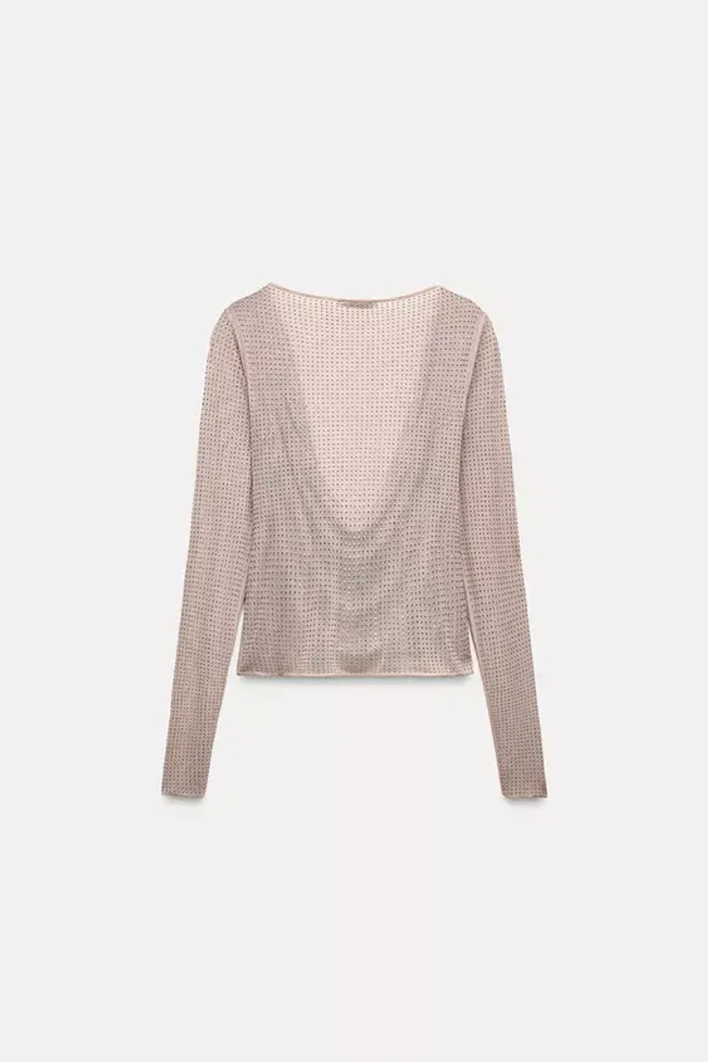 ZARA ТОП ИЗ ПОЛУПРОЗРАЧНОЙ ТКАНИ СО СТРАЗАМИ, ТЕЛЕСНО-РОЗОВЫЙ