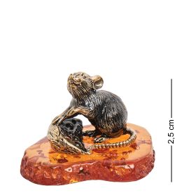 Народные промыслы AM-1116 Фигурка «Мышь с сыром» (латунь, янтарь)