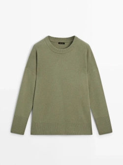 Massimo Dutti Свитер из 100% кашемира с круглым вырезом, бирюзовый