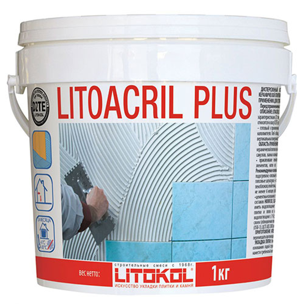 Клей для плитки Litokol LitoacrilPlus, белый, ведро 1 кг