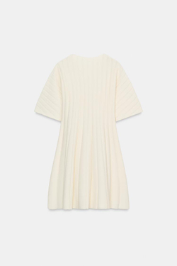 ZARA КОРОТКОЕ ПЛАТЬЕ В РУБЧИК С ОБЪЕМНЫМИ РУКАВАМИ, ЭКРЮ